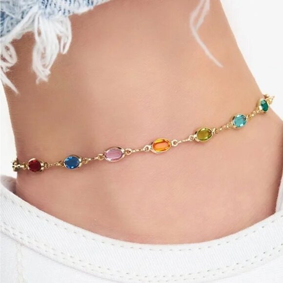 BOGO Barzel Swarovski Crystal 18k Gold over brass Ankle Bracelet Anklet Timeless - Picture 1 of 3